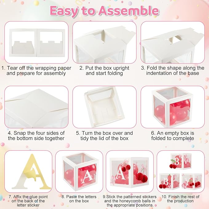 Civaner 63 Pcs Cherry Baby Shower Decorations Baby Balloon Boxes Birthday Party - Image 3