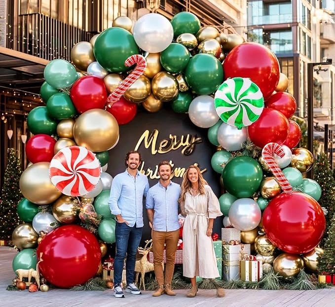 Christmas Balloon Arch Kit, Double Stuffed Red Green White Pearl Balloon - Image 2