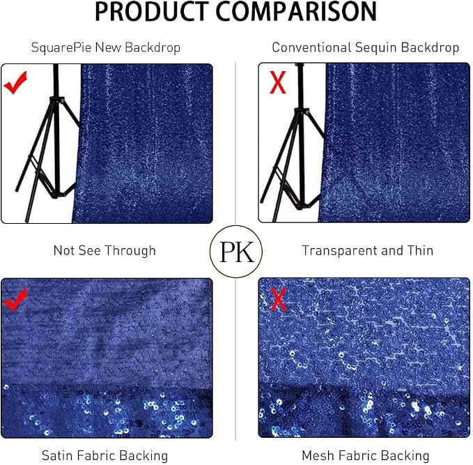 SquarePie 8x10ft Navy Blue Sequin Backdrop, High Density Non-Transparent - Image 3