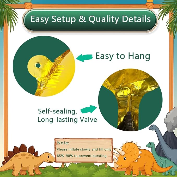 LilyZheng Dinosaur Balloon Number 5, 40 Inch Gold Foil Balloon and 5 Mini - Image 3
