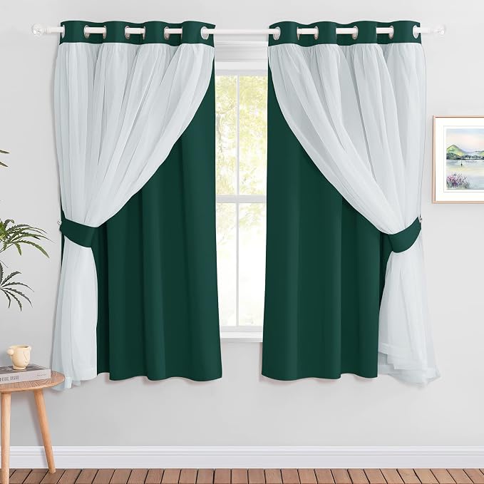 PONY DANCE Bedroom Curtains Blackout, 52 x 63 in, Hunter Green, 2 Panels | - Image 7