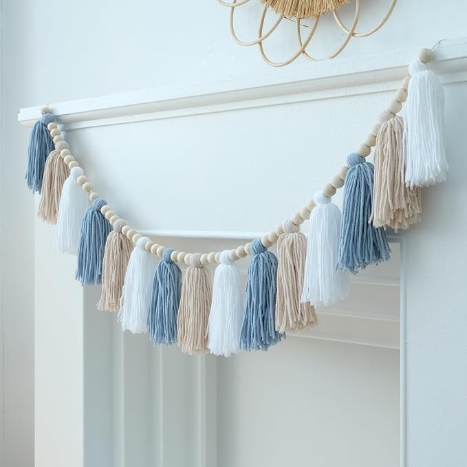 DCJHFJ Boho Blue Tassel Garland Wall Hanging - Image 4