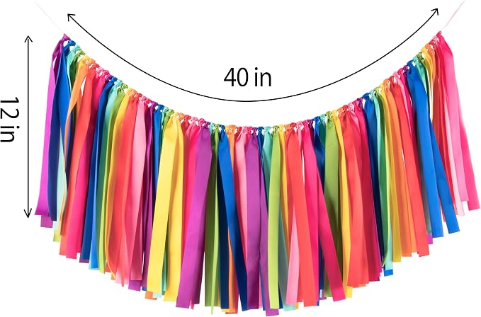 2 Packs Rainbow Ribbon Tassel Garland, Pre Assembled Colorful Garland Banner - Image 2