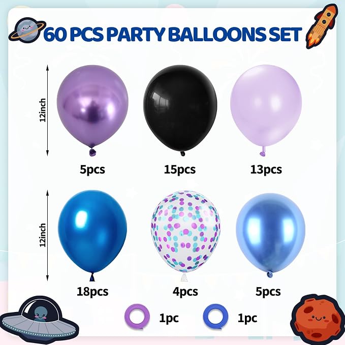 Black Purple Blue Balloons Set, 12 Inch Metallic Blue Purple Balloon Helium - Image 2