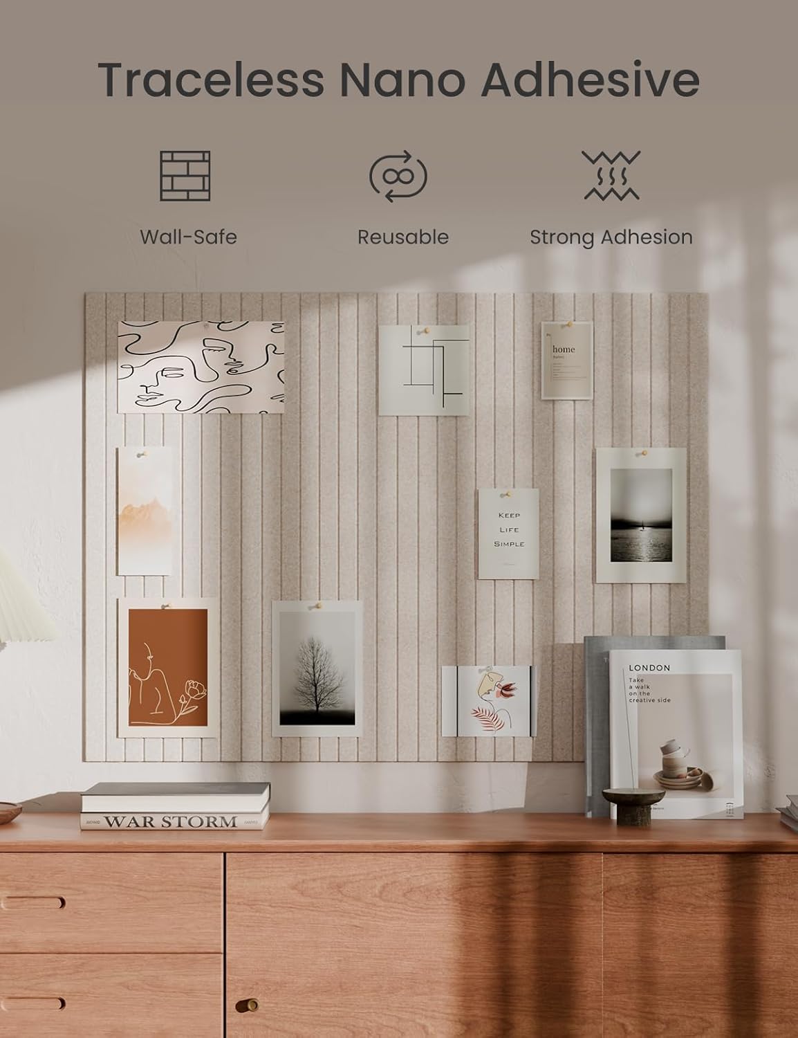 Bumusty Large Cork Board Alternative-47 x35 Felt Bulletin Board Tiles, with 30 Pushpins, 70 Adhesive Tabs, 12-Pack Slat Wall Paneling, Cork Boards for Office Push Pin Board Felt Board-Oatmeal