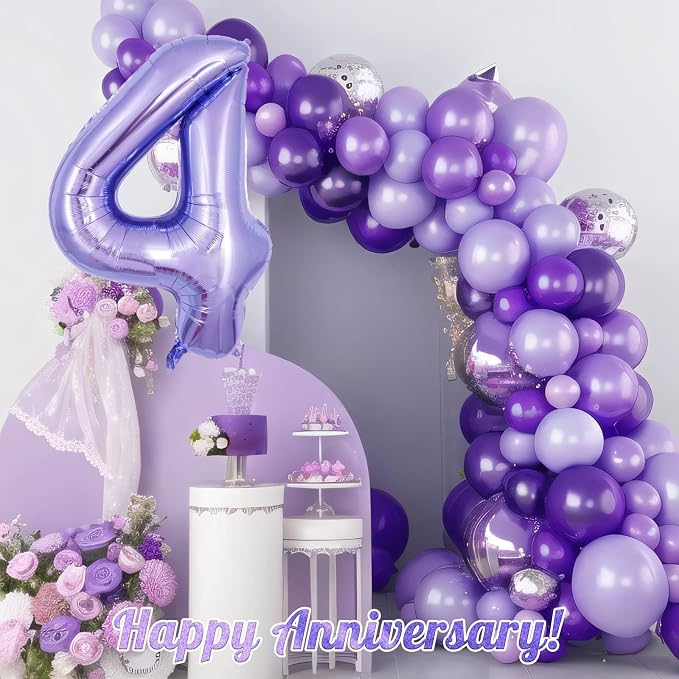 Purple Number 4 Balloon 40 Inch, Big Large Foil Helium Number Balloons - Image 6