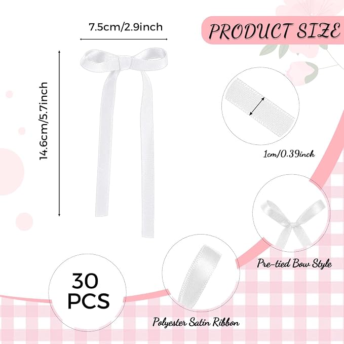 30 Pack Bow Cake Toppers White Ribbon Bows - Image 2