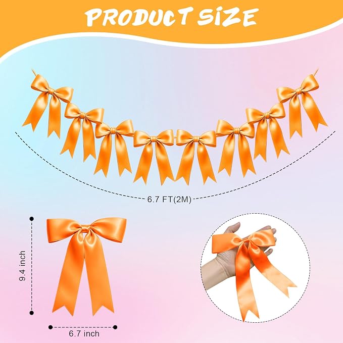 2 Strings of 16PCS Golden Yellow Bow Garlands Banner Decoration, Pre-Strung - Image 2