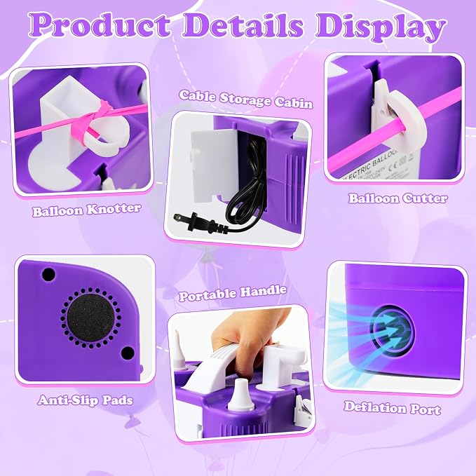 Electric Balloon Pump 4-in-1 Air Pump Portable Electric Balloon Blower Machine - Image 3