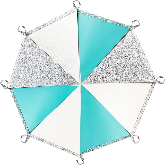 Teal Blue and Silver White Pennant Banner Flag Hanging Glitter Paper Triangle - Image 4
