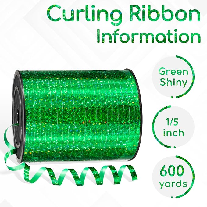 600 Yards Green Shiny Curling Ribbon 1/5 Inch Green Christmas Balloon String - Image 2