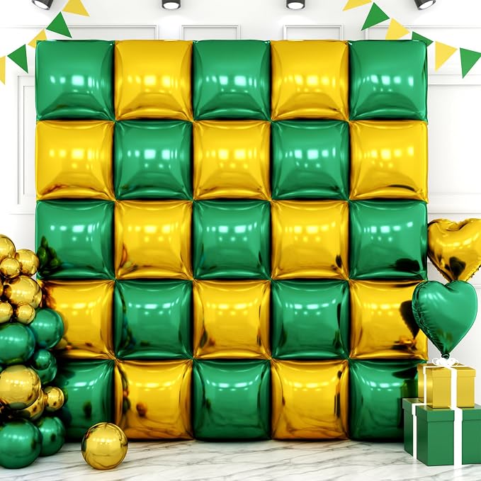 Metallic Dark Green and Gold Double Sided Square Foil Balloons Wall, 19 Inches by FEYG