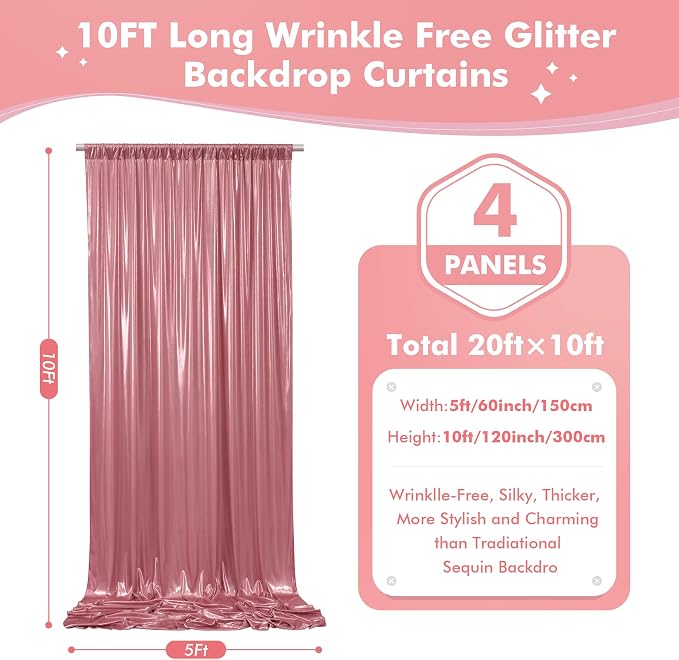 20x10ft Shimmer Rose Gold Sequin Backdrop Curtain - Image 5