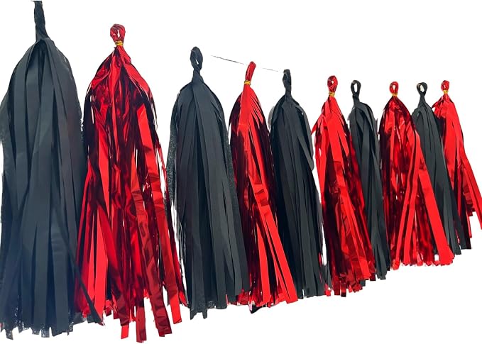 Generic 20 PCS Red and Black Tassel Garland Banner Tissue Paper Tassels - Image 2