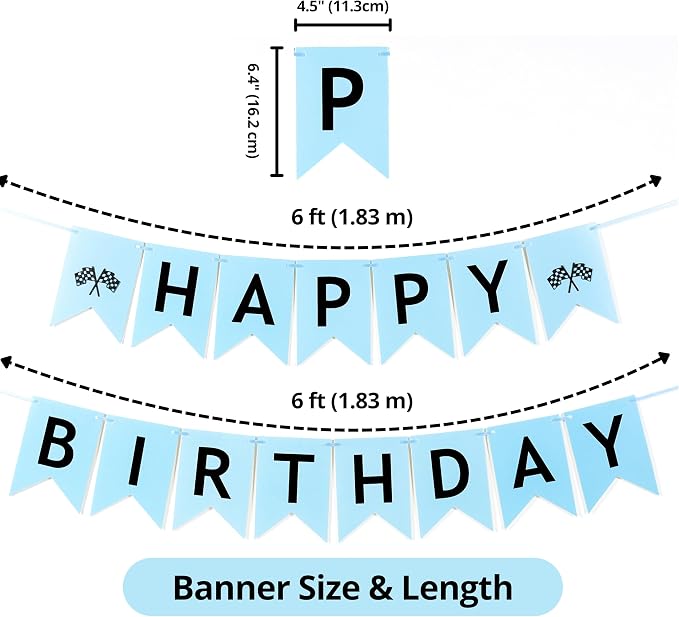 Race Car Birthday Banner, Pre-Strung Checkered Flag Decorations - Image 4