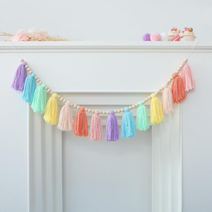 DCJHFJ Pastel Rainbow Boho Tassel Garland Wall Hanging by DCJHFJ