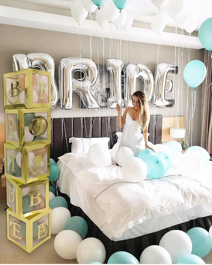 96 PC Bridal Shower Decorations Balloon Boxes Gold- Transparent Block - Image 2