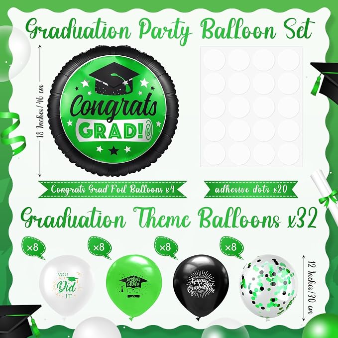 Kasyat 4 Set Green and Black 2026 Graduation Table Centerpiece Balloon Stand - Image 2