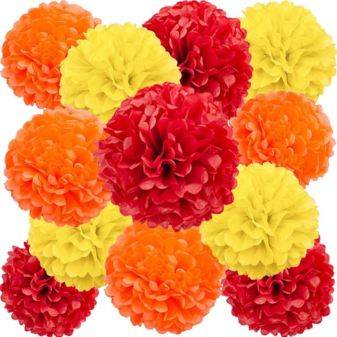 We Moment Red Orange and Yellow Paper Pom Poms Decorations by We+Moment