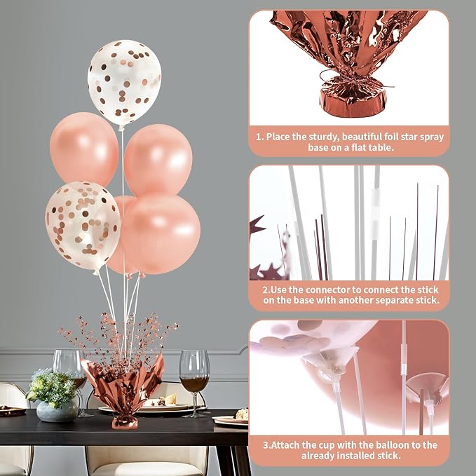4 Set Rose Gold Table Balloons Foil Spray Centerpiece - Image 5
