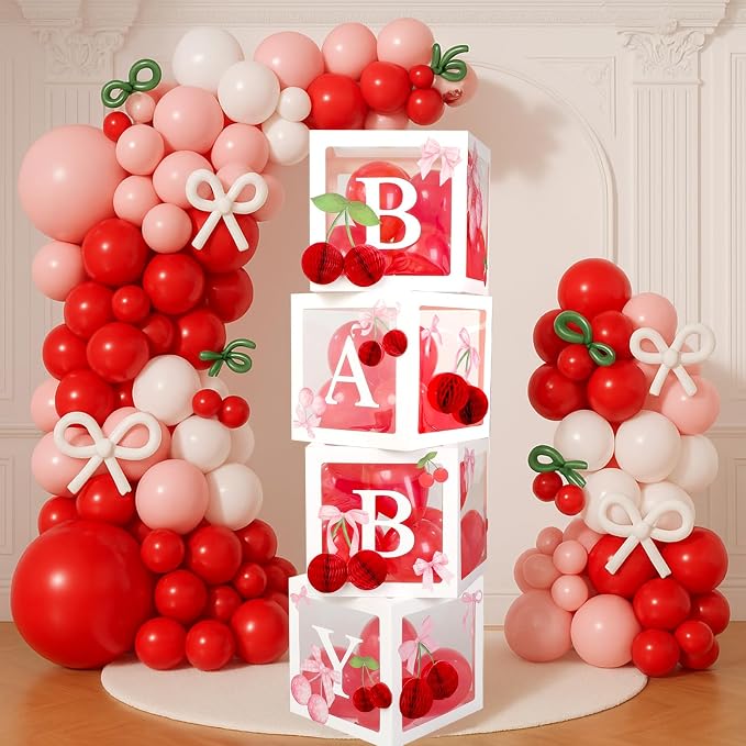 Civaner 63 Pcs Cherry Baby Shower Decorations Baby Balloon Boxes Birthday Party by Civaner