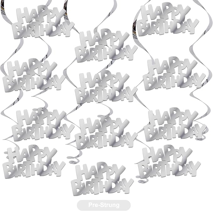 BEISHIDA 12 Pcs Pre-Strung Happy Birthday Hanging Swirl Decorations by Beishida
