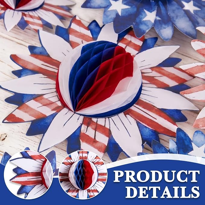 SUNBEAUTY 4th of July Patriotic Decorations Red White Blue Hanging Honeycomb - Image 6