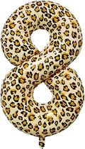 40Inch Large Leopard Print Number 8 Foil Balloons Cheetah 8th Wild One First by Unknown