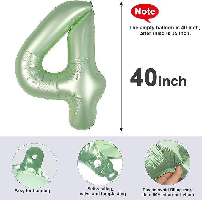 4 Balloon Numbers Birthday Decorations, 40In Sage-Green Balloons - Image 6