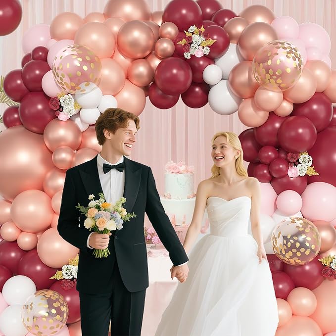 157Pcs Burgundy Rose Gold Balloons Garland Arch Kit | Different Sizes Pink - Image 5