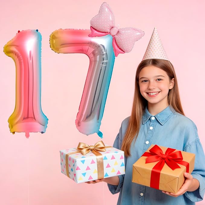 40-Inch Number 7 Gradient Giant Number Balloons And Mini Bow Balloons Foil - Image 4
