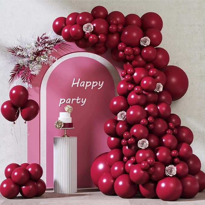 RUBFAC Burgundy Balloons 87pcs Different Sizes 18 12 10 5 Inches, Maroon Latex by RUBFAC
