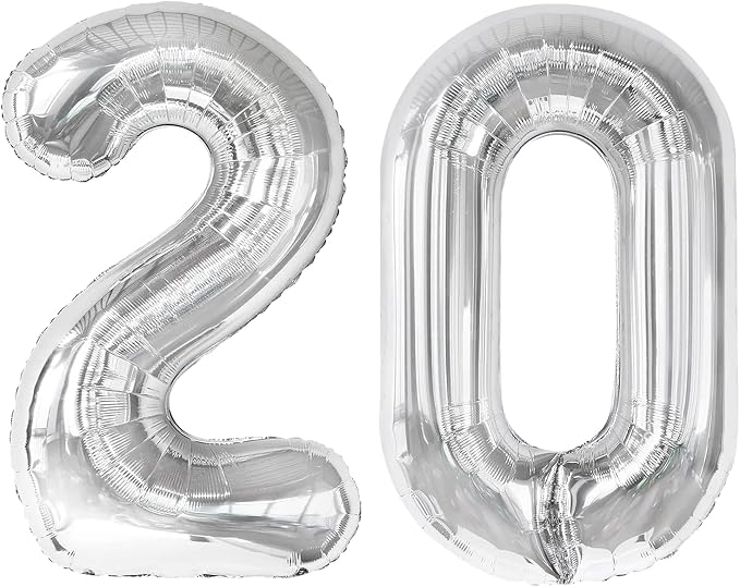 Silver 40 Inch 20 Number Balloons, 20 Decorations by Upgesy
