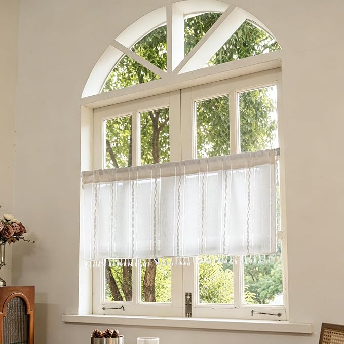 Sutuo Home Ivory Boho Curtain 52W x 18L inch White Striped Light Filtering - Image 2