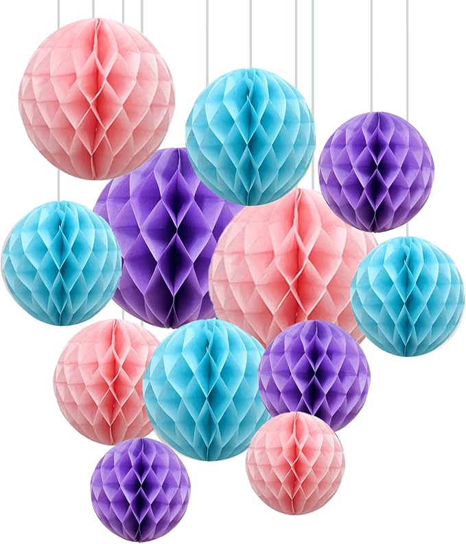 ZOOYOO 12Pcs 6" 10" Honeycomb Balls Decorations Hanging Tissue Paper Pom Poms by ZOOYOO