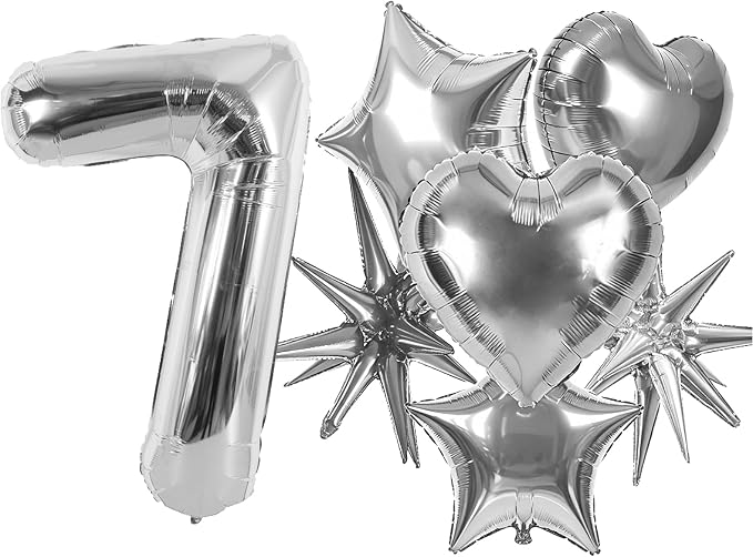 TONIFUL 7th Birthday Balloons Kit 40Inch Silver Large Number 7 Foil Balloon | by TONIFUL