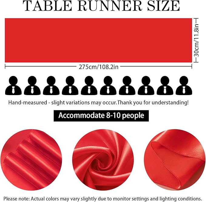 SHEJIZE 20 Pack Red Satin Table Runner 12x108 Inches Long, Bright Silky Smooth Satin Table Runner Table Decor for Wedding Banquet Christmas Prom Event Birthday Party