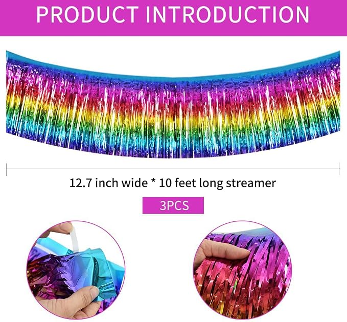 BEISHIDA Dark Rainbow Fringe Garland Banner 30ft Wall Tinsel Foil Streamers | - Image 2