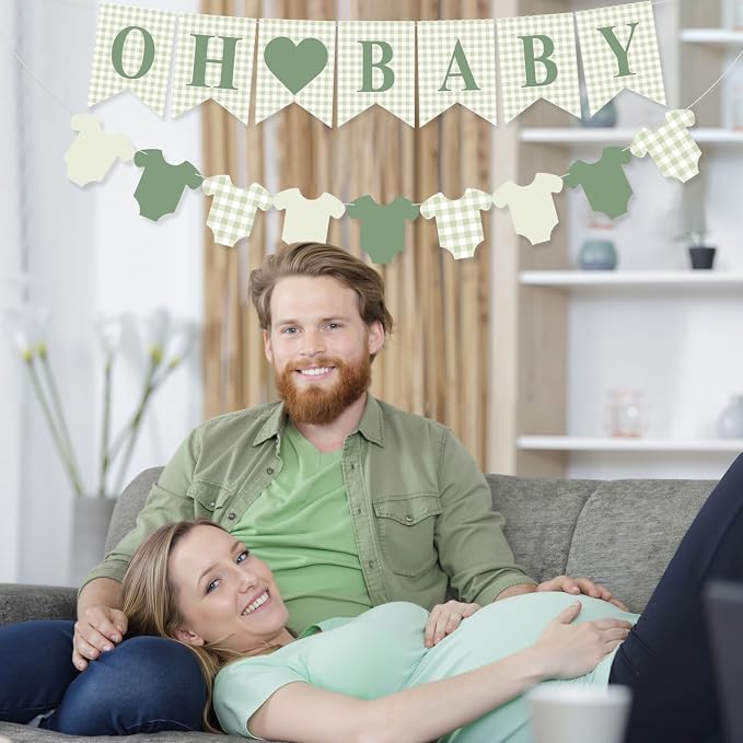 Hahafelt 1 Pcs Green Gingham Baby Banner - Image 6