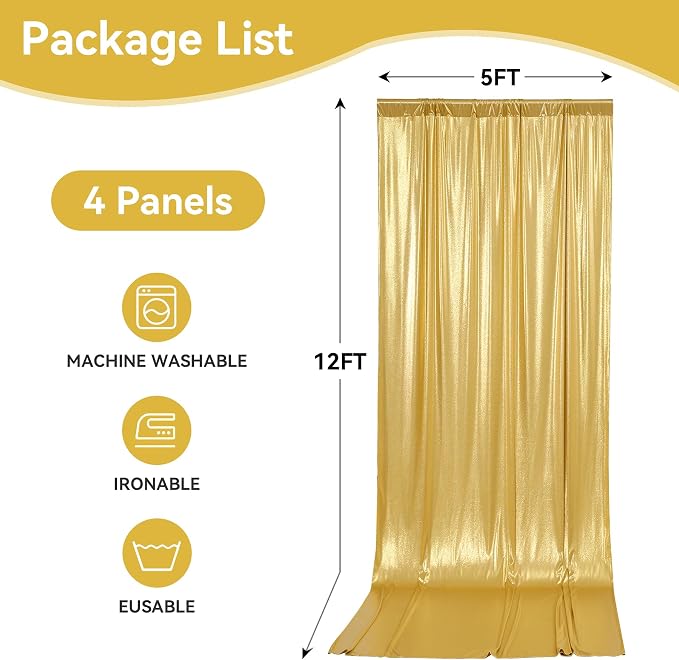 20x12ft Glitter Gold Backdrop Curtains, Sequin Curtains Wrinkle Free Polyester - Image 6