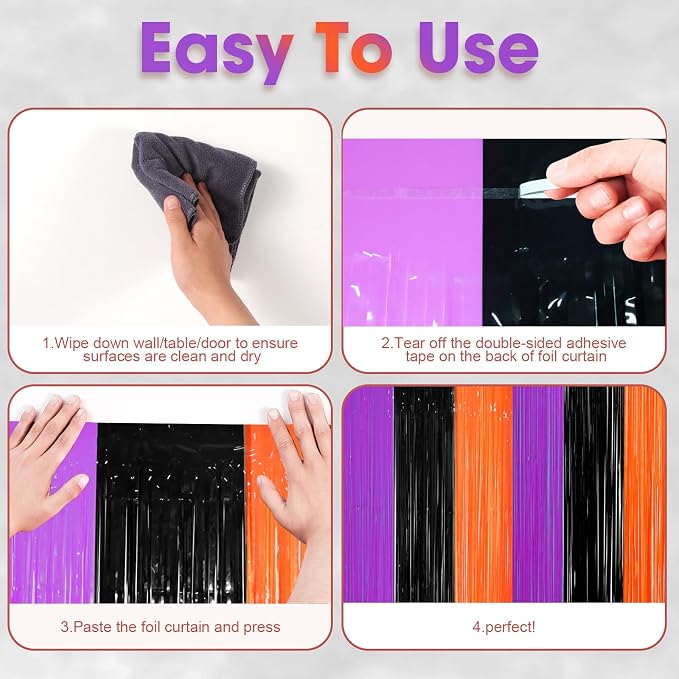 Voircoloria Halloween Foil Fringe Backdrop Curtains, 3 Pack | Tinsel Streamers - Image 3