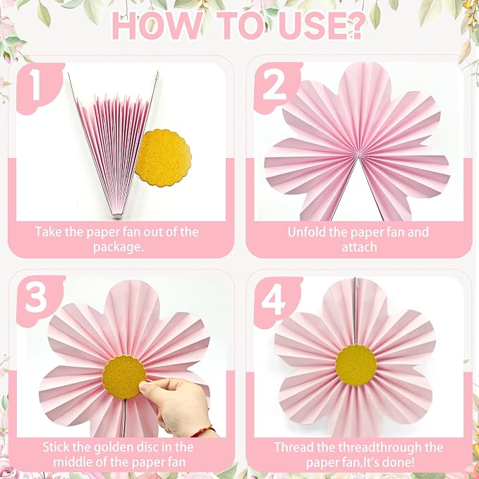 ADLKGG 12 Pcs Pastel Paper Fans, Macaron Flower Wall Backdrop | Hanging Rosette - Image 7