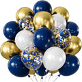 Navy Blue and Gold Balloons, Party Decor | Dark Blue Metallic Gold White by Haolongfa