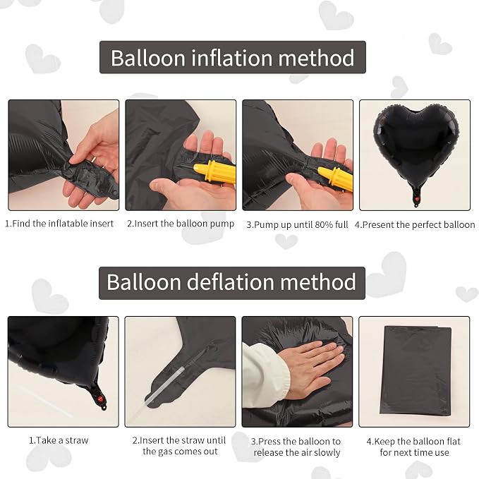 Biapian Foil Heart Balloons Black, Valentines Balloons 18inch Black Foil Balloon - Image 3