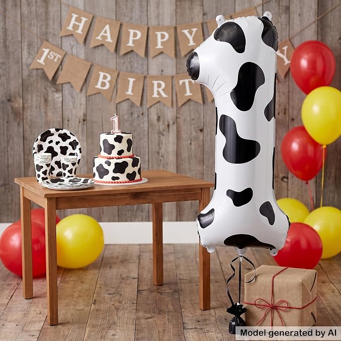 40" Cow Print Foil Number 1 Balloon - Image 3