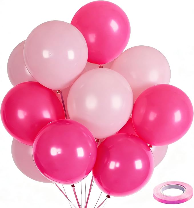 100pcs Light and Hot Pink Balloons 12 Inch w/Ribbon by GBSAWER