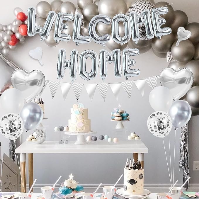 TONIFUL 16 Inch Silver Welcome Home Foil Letter Balloon Banner Decor Kit | - Image 6