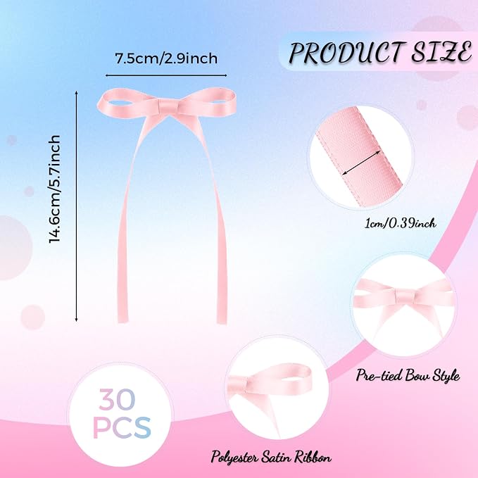 30 Pack Pink Blue Bow Cake Toppers Ribbon Bows - Image 7