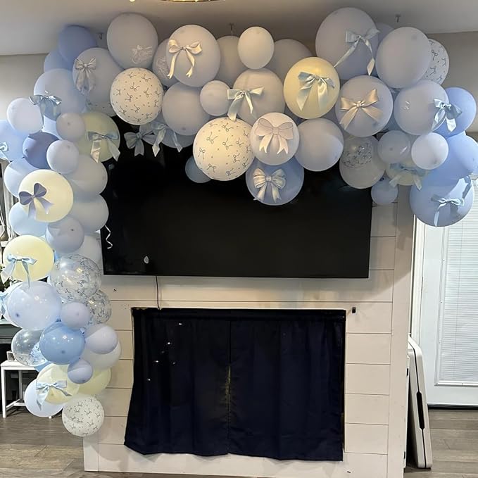Pastel Blue Bow Balloons Light Pale Blue and White Sand Balloon 12inch Beige - Image 2