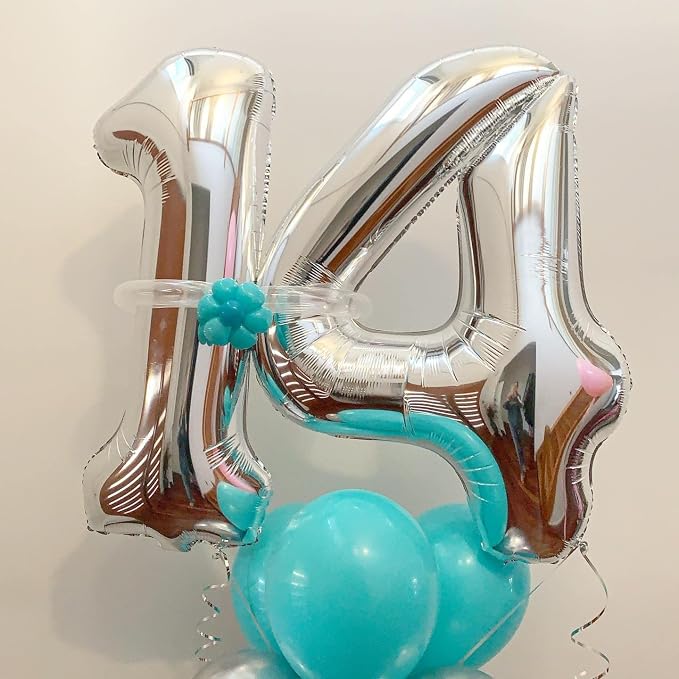 40 Inch Silver 14 Number Balloons Giant 14 or 41 Balloons Silver Birthday 14 - Image 3